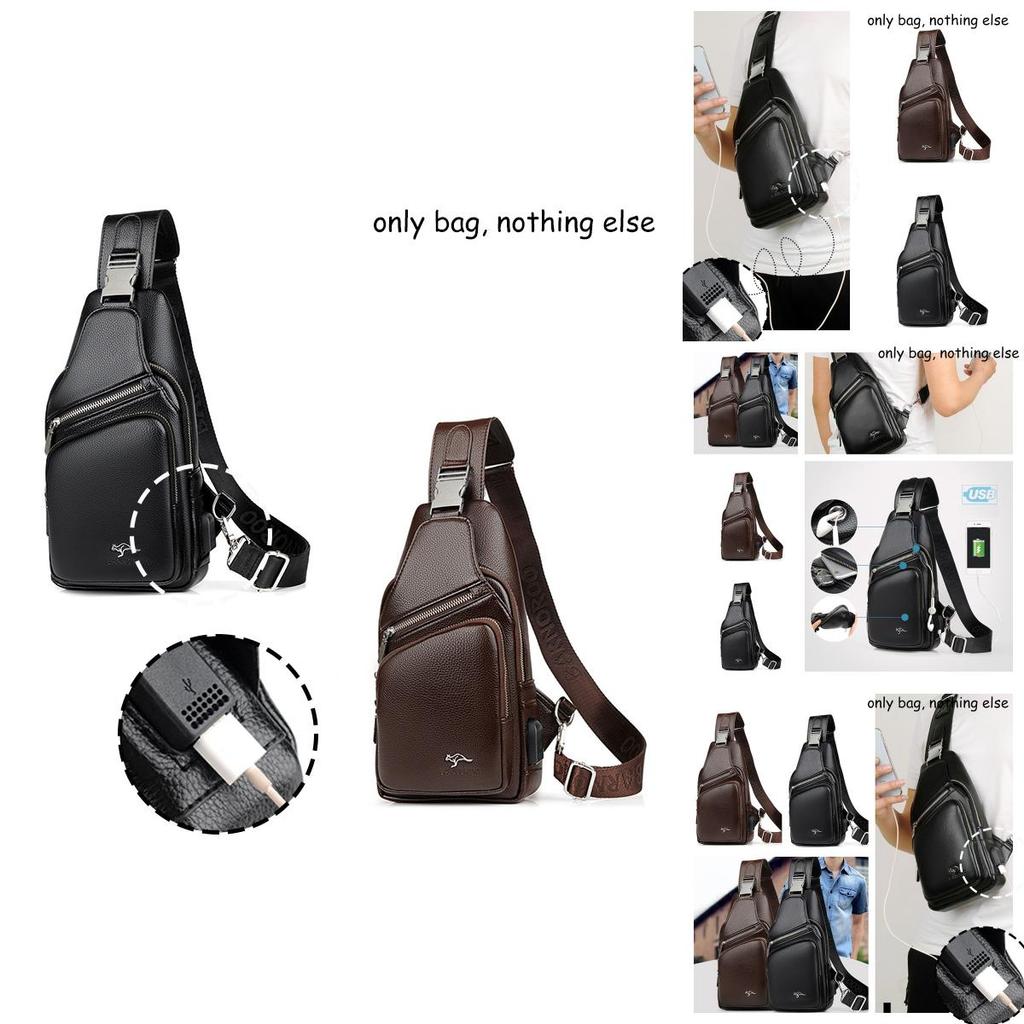 Barnoroo New Men's Casual Chest Bag Fashionable Crossbody Bag With Usb Port Trendy Men's Bag