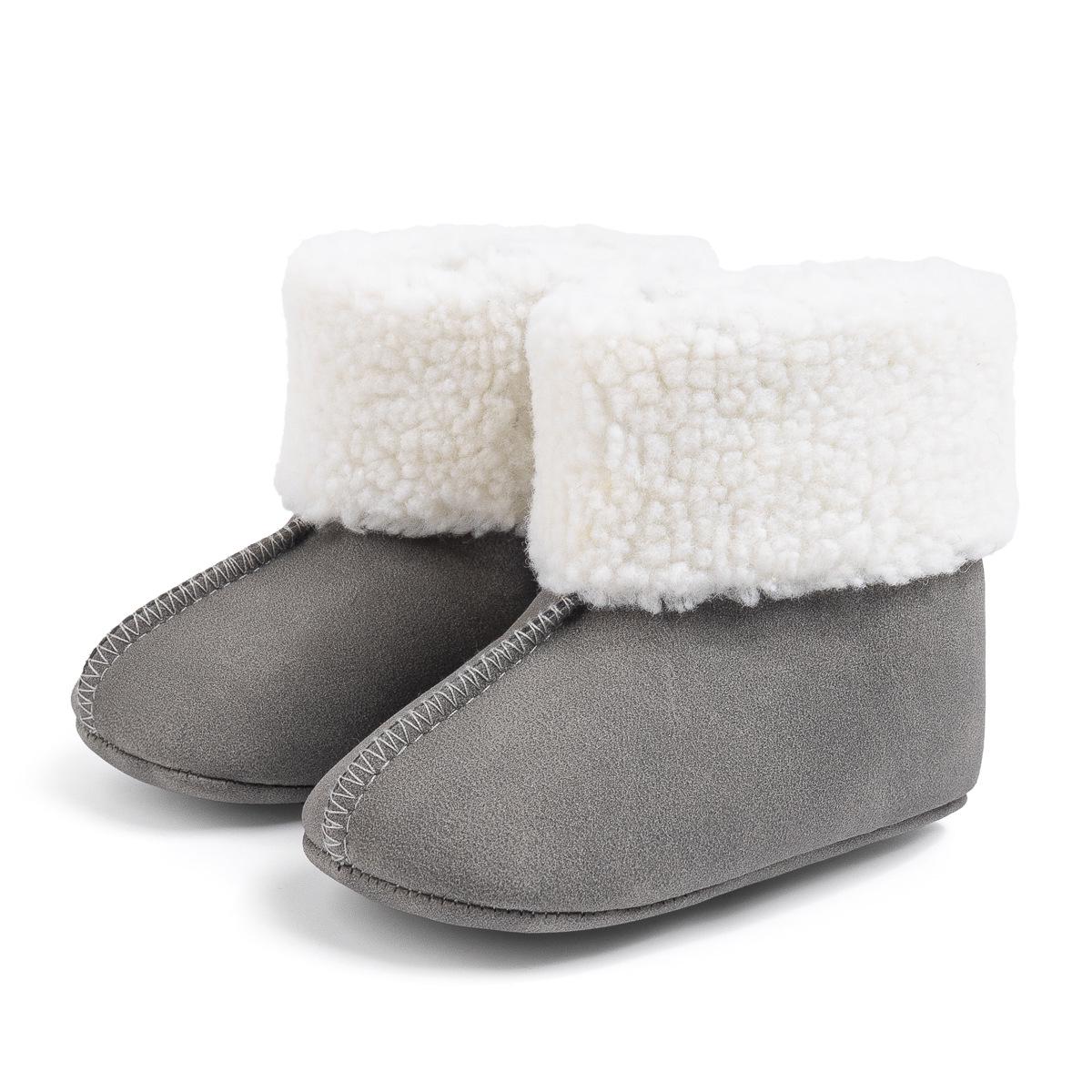 Infant Winter Suede Plush Boots - Warm Mid-Calf Cotton Shoes for 0-1 Year Olds
