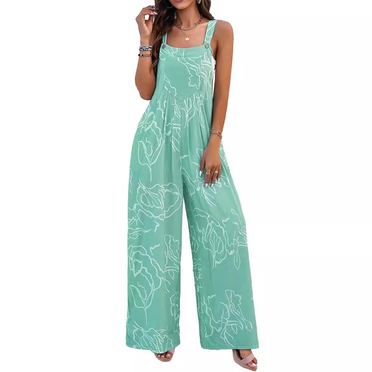 

Женский комбинезон без рукавов с завышенной талией и широкими штанинами от Shiying: Европейский и американский летний принт M светло-зеленый