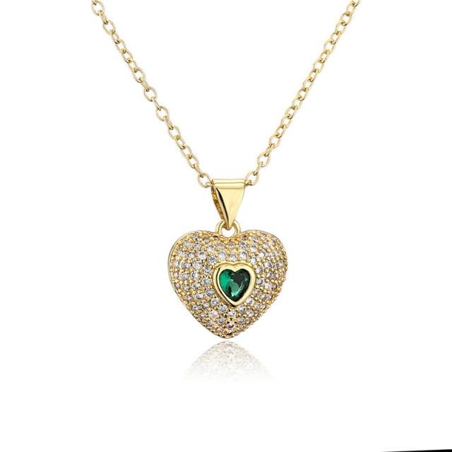 Wukalo Latest Stylish Fashionable Real Gold Tone Color Heart Shaped Pendant Pendant Necklace Temperament Jewelry Shiny Aaa Women Zircon Stone Wedding