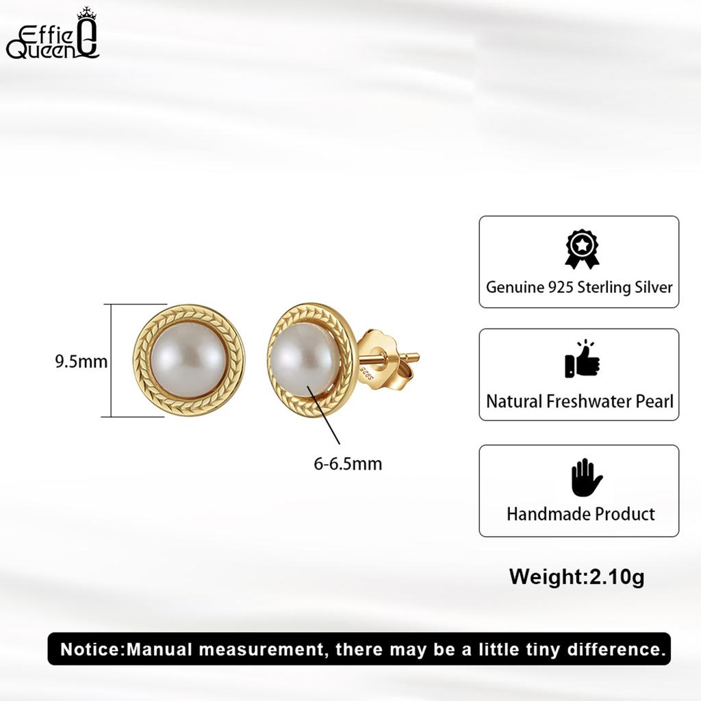 Effie Queen Retro Süßwasserperlenohrringe S925 Sterling Silber Einfaches Temperament Luxus Designer Hochzeitsschmuck Geschenke GPE98