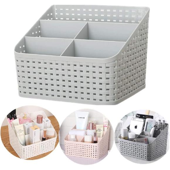 Plastic Desk Organizer, 5 Compartments Storage Organizer Utility Tote Caddy Holder Desktop Container Dividers for Home School Office Supplies (Grey)