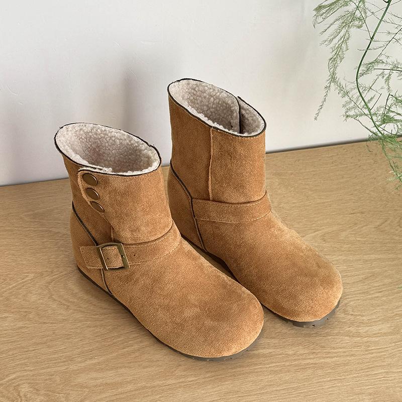 Women's Large Size Mid-calf Soft Sole Heightening Winter Warm Fur One Anti-slip Snow Boots Plush Lined Ankle Boots Outdoor Sports Martin Cotton Boots