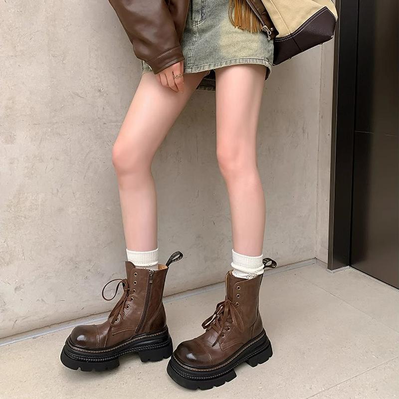 Winter Women's Boots Warm Plush Comfortable Platform Outdoor Snow Boots Lace Up Waterproof Brown Short Boots