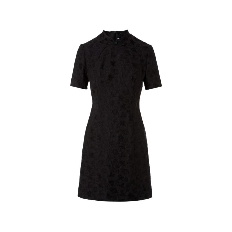 New Chinese Style Jacquard Stand Collar Short Sleeve Dress M