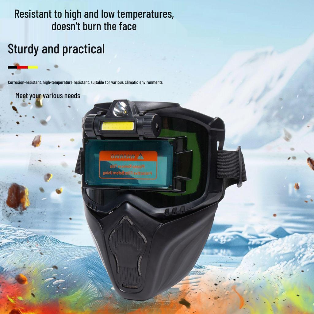 Harley Style Auto-Dimming Welding Helmet with Detachable Shield and Light