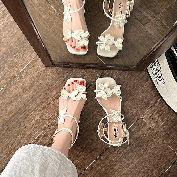 New French butterfly super fairy thick heel sandals women's summer 2025 new square head open toe with skirt sandals