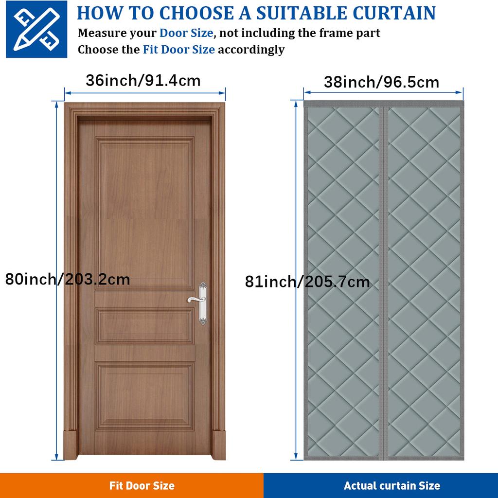 Magnetic Thermal Door Curtain Heavy Duty Oxford Fabric Insulated Wind Blocker for French Sliding Glass Doors Easy Install