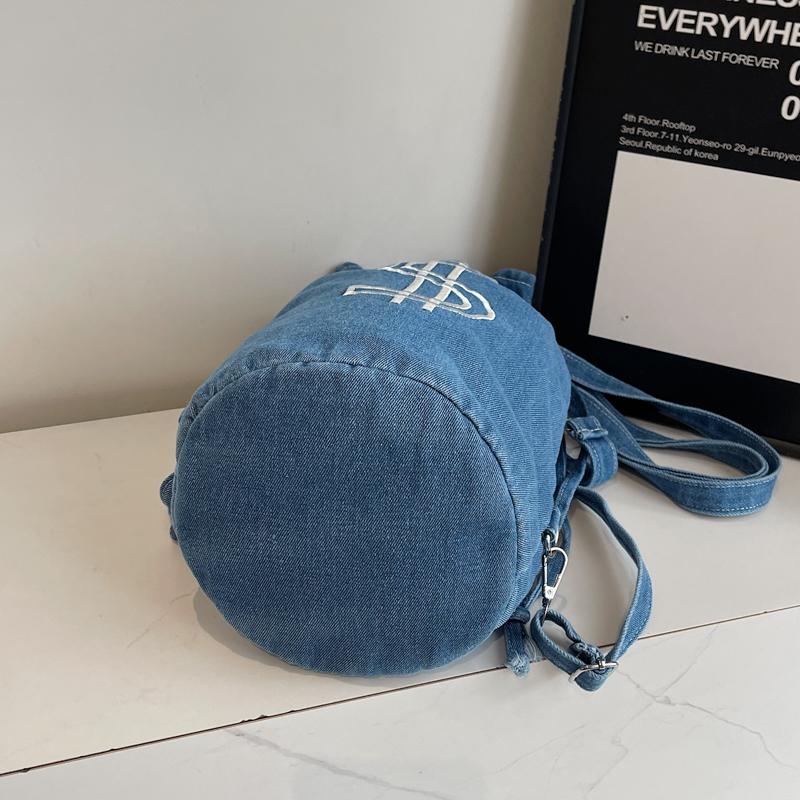 Embroidered Drawstring Bucket Bag Women's Denim Multi-Purpose Shoulder Bag