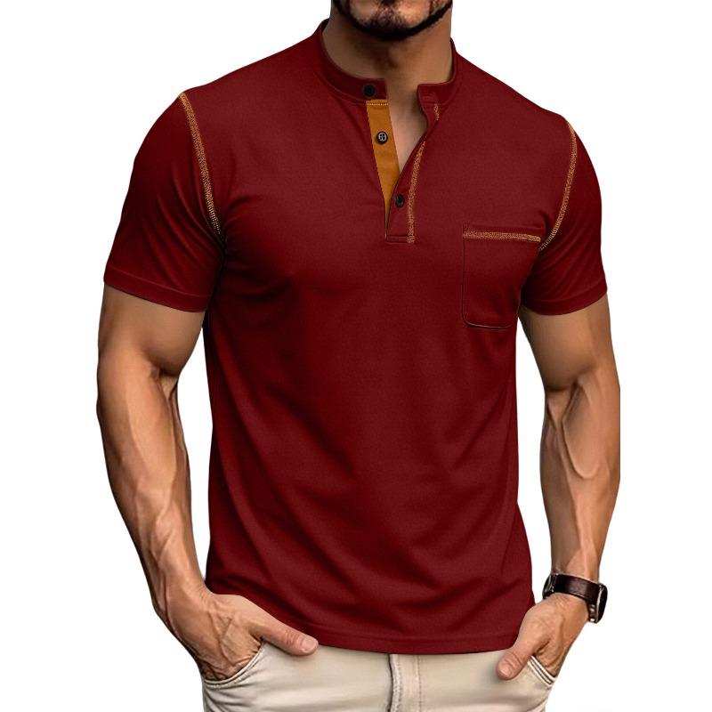 Herren Übergröße Farbblock Casual Sport-Poloshirt mit Henley-Ausschnitt, Atmungsaktiv und Schnelltrocknend