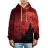 Men's Fall Winter Halloween Print Plus Size Hooded Flannel Sweatshirt Casual Trendy Streetwear