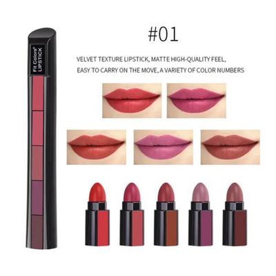 5barevná rtěnka Combo Matte Velvet Soft Intense Color Výživná trvanlivá rtěnka Make-up TSLM1 5v1, 01, 01 01, 1 kus