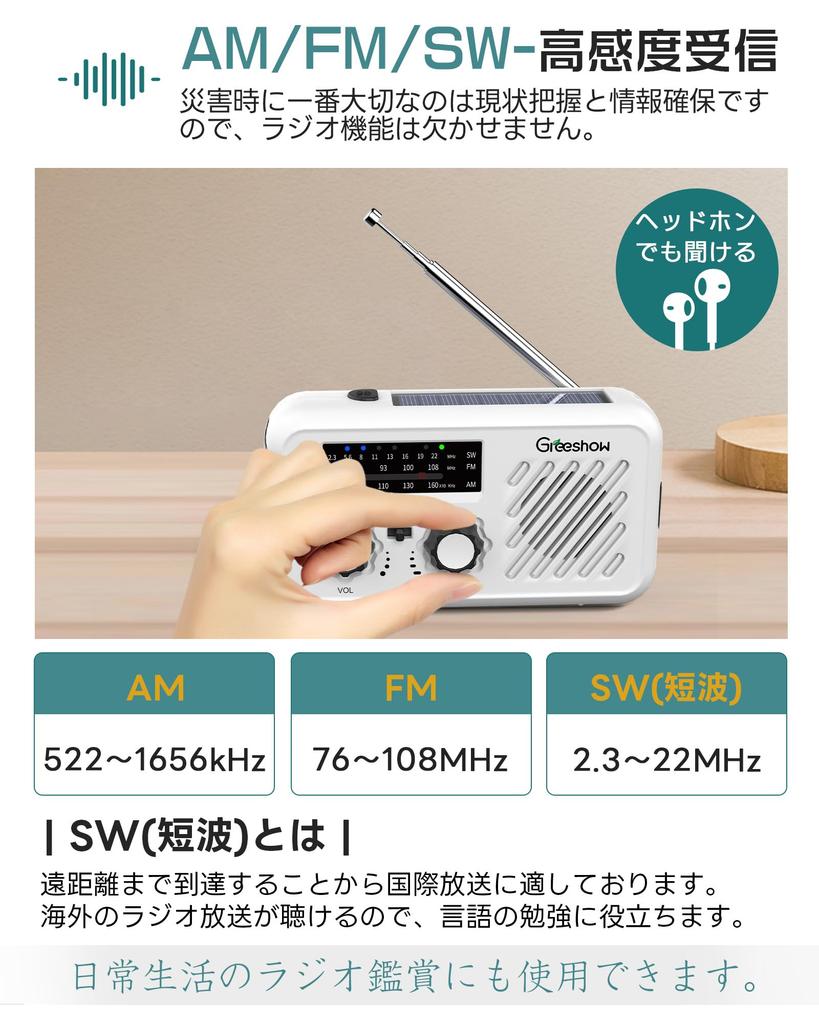 by the Disaster Prevention and Safety Greeshow Multifunctional Portable Radio with and Solar LED SOS Smartphone Earphone 2000mAh Waterproof USB