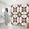 Geometric Star Curtain, Red-Green-Gold Design, Polyester, Diamonds & Triangles, Fade Resistant, Machine Washable,  Bath Decor