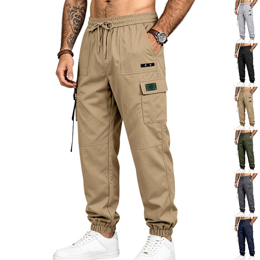 Herren Stretch Cargohose, schmal zulaufendes Bein, Mehrere Taschen für Training, Freizeit, Pendeln