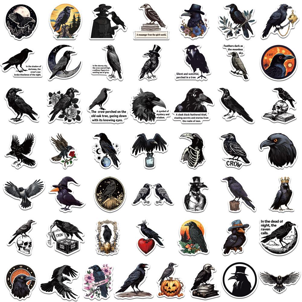 50pcs Black Crow Animal Graffiti Stickers Cartoon Decals For Phone Notebook Suitcase Funny Kids Toy