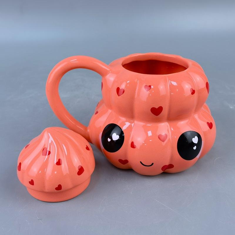 Roze Liefde Smiley Gezicht Pagode Suiker Keramische Mok met Deksel Hot Selling Poep Koffiekop Verjaardagscadeau