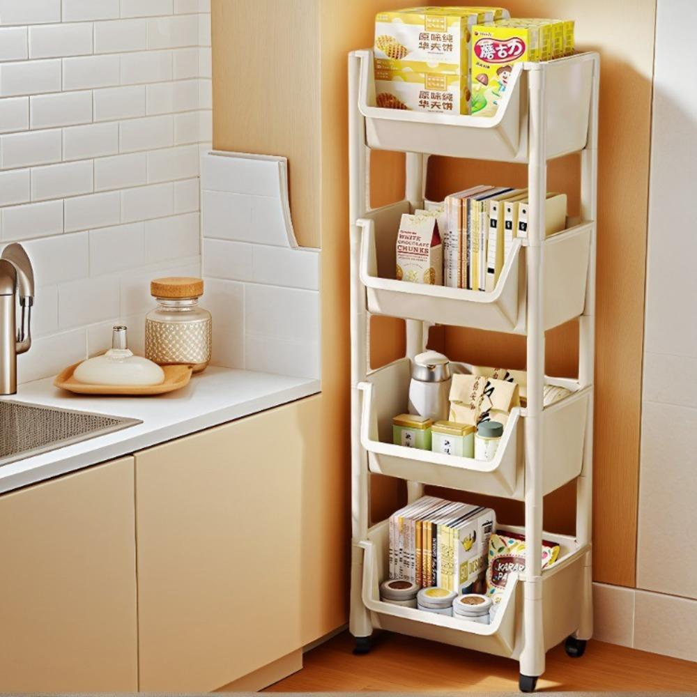 Multi Layer Snack Cart Living Room with Wheels Mobile Bookshelf Narrow Slit Cabinet Plastic Cart Storage Bathroom White Shelf