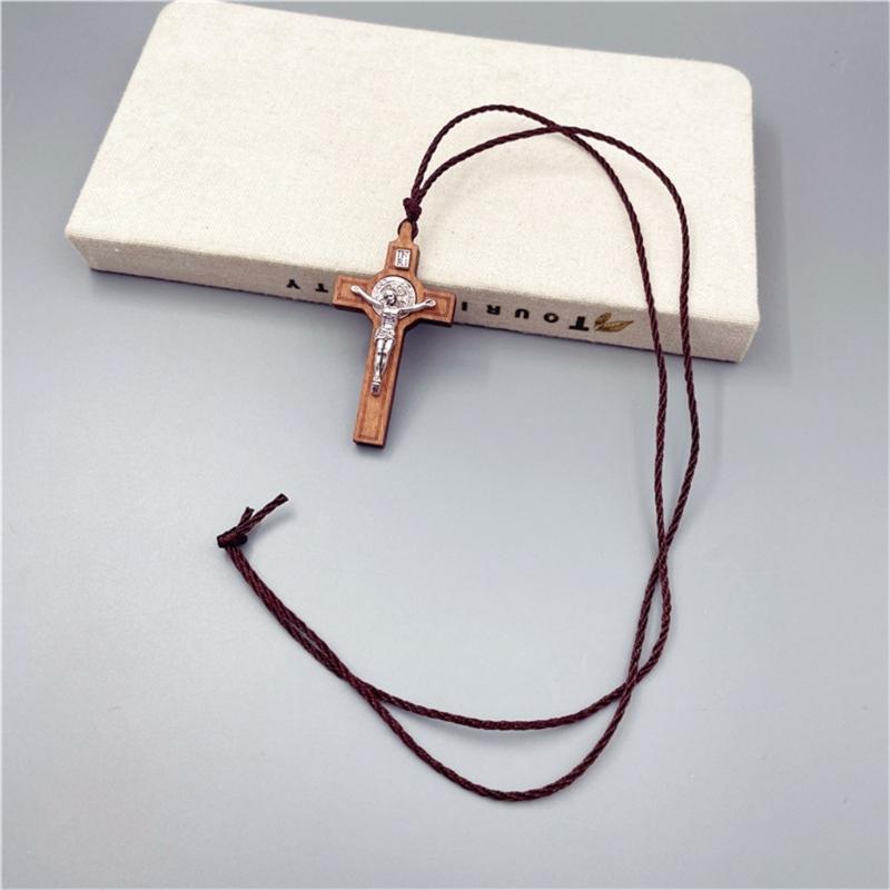 1PC Wood Crosses Necklace Wood Metal Pandent Necklace Gift for Boy Girl Jewelry