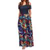 Women' Cold Shoulder Pocket Floral Print Elegant Maxi Short Sleeve Casual Dress
