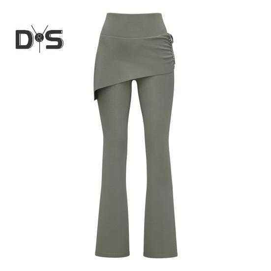 

Жіночі розкльошені штани для йоги з високою талією, підроблені двосекційні шнурки, плісовані спідниці з обгортанням, брюки для живота, біг, тренування, штани M сірий