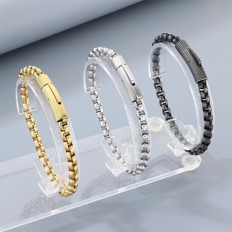 Gold Plated Stainless Steel Franco Chain Bracelet for Men Hip Hop 8MM Square Clasp Bangle Accessory Waterproof Jewelry Gift