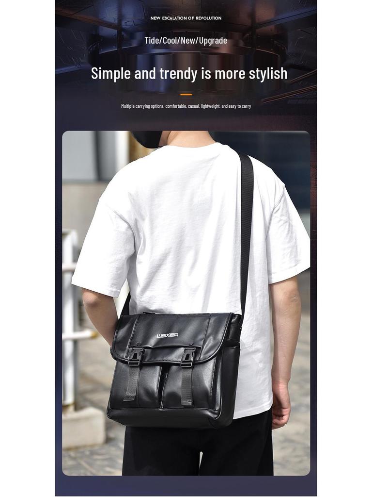 Business Casual Men's Large Capacity Wear-Resistant PU Splash-Proof Messenger Shoulder Bag