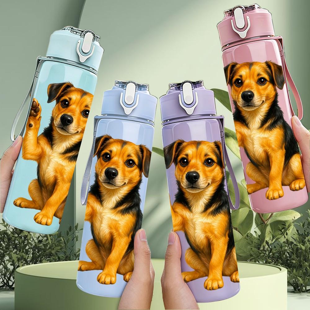 1PC Happy Puppy Cartoon Portrait Print 750ml Color Plastic Sports Water Bottle Leakproof Flip Straw Lid Suitable for Sports Office Home Use