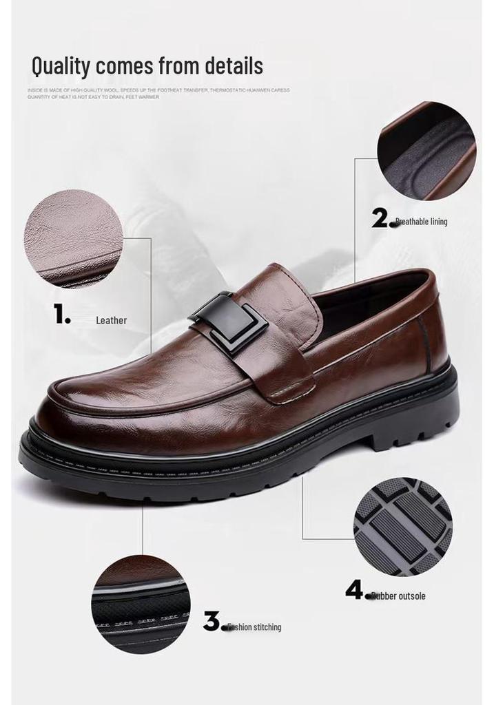 2025 Autumn Men's British Style Soft Sole Leather Shoes - Casual, High-End, Outdoor, Formal, Thick Sole