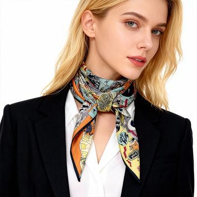 63Cm Retro Printed 30% Silk 70% Wool Scarf Suitable For All Seasons Scarf For Women Double-Sided Scarfs Neck Gaiter Shawl Hijab