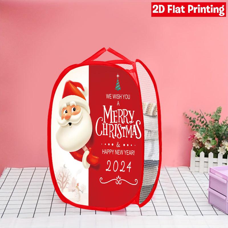 1Pcs Santa Claus Pop-Up Laundry Hamper Expandable Mesh Hamper Basket for Room Bedroom Bathroom Organization Contemporary Storage