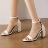 Lackleder Damen Sandalen Sommerschuhe Blockabsatz Peeptoe Pantoletten Knöchelriemen Schwarz Rot Party Tanz Hochzeitsschuhe Weiblich
