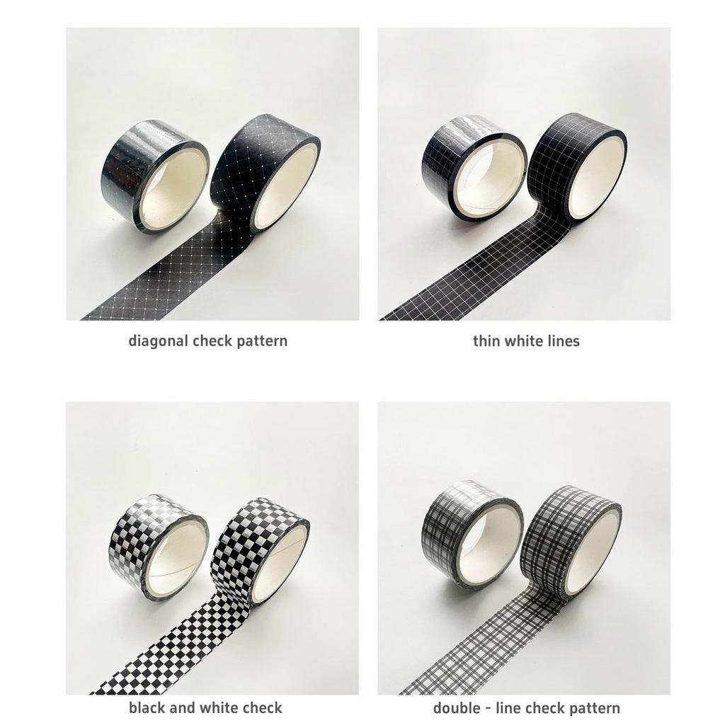8 Rolls Plaid Washi Tapes, Black White Color Checkered Adhesive Masking Tape Classic Assorted Grid Decoration Stickers
