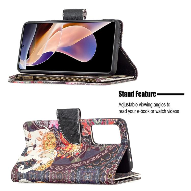 Für Xiaomi Redmi Note 11 Pro / 11 Pro+ Buntes Zeichenmuster Reißverschluss Leder Handyhülle