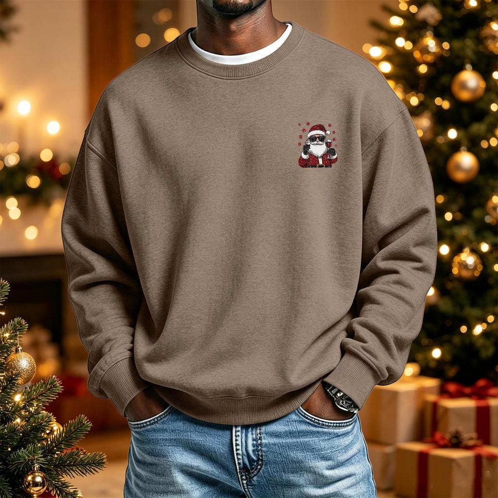 Men's Long Sleeve Neck Sweatshirt with Christmas Print, Holiday Pullover Top