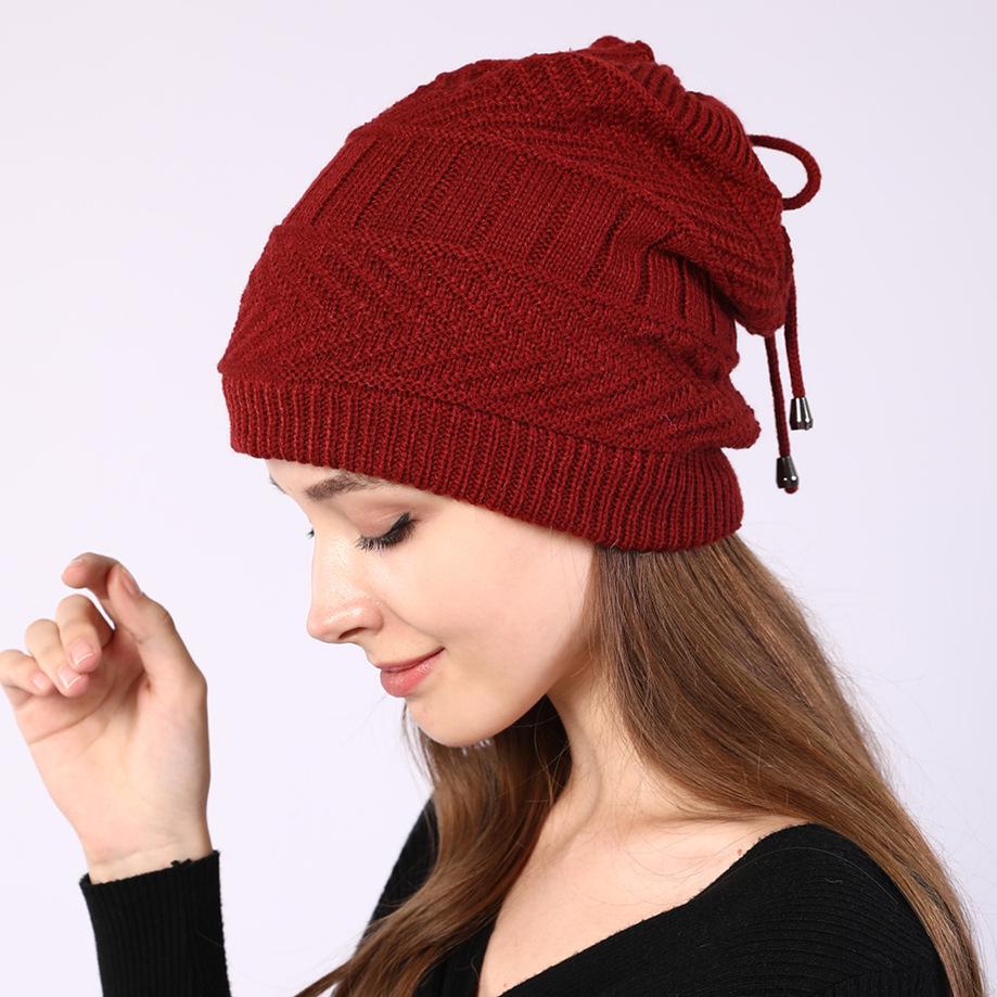 Fashion Women Stretchy Knitted Skullies Beanies Hat Solid Snood Scarf Warm Beanie For Womem Autumn Winter Female Beanie Cap