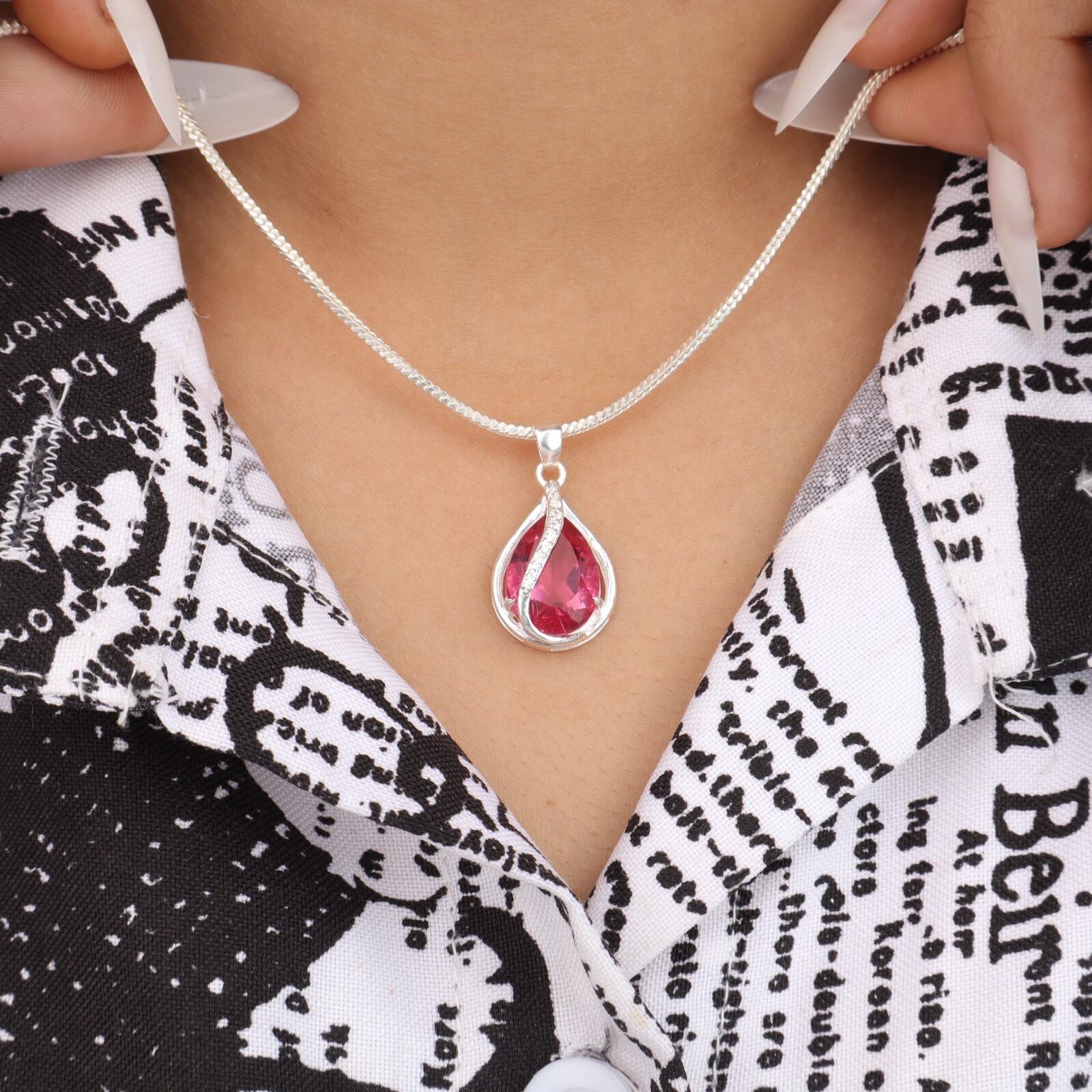 

Pink Tourmaline Gemstone 925 Sterling Silver Jewelry Zircon Pendant For Gift CZP-7-13