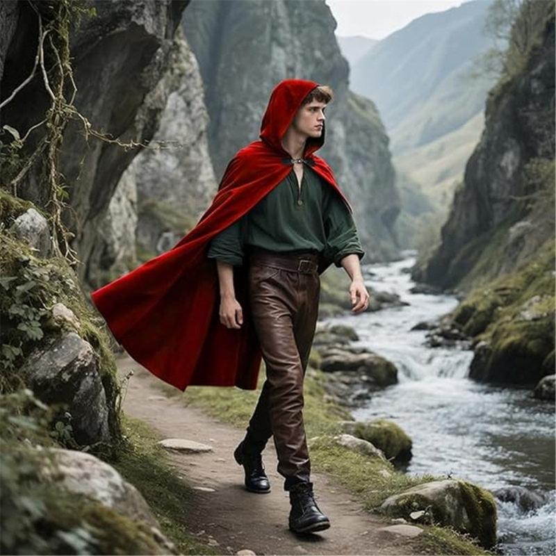 Medieval Cloak For Adults Cold Weather Outdoor Activities Easy Closure Design Polyester Cape Halloween Costume