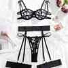 European Valentine's Day Heart Embroidery Lace Lingerie Set