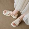 Huge Good-looking Soft Leather Soft-soled Retro Casual Open-toed Sandals Women's Summer Medium Heel Thick-soled Fish Mouth Roman Shoes Are Not Tired