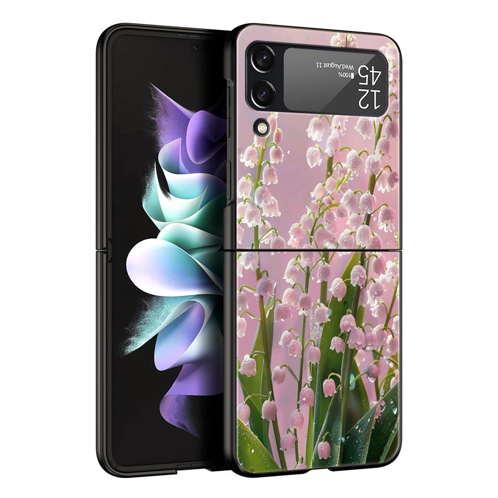 Maiglöckchen Klar Floral Hart-PC Handyhülle Für Samsung Galaxy Z Flip 7 6 5 4 Schwarze Abdeckung Für Galaxy Z Flip3 Faltbare Tasche