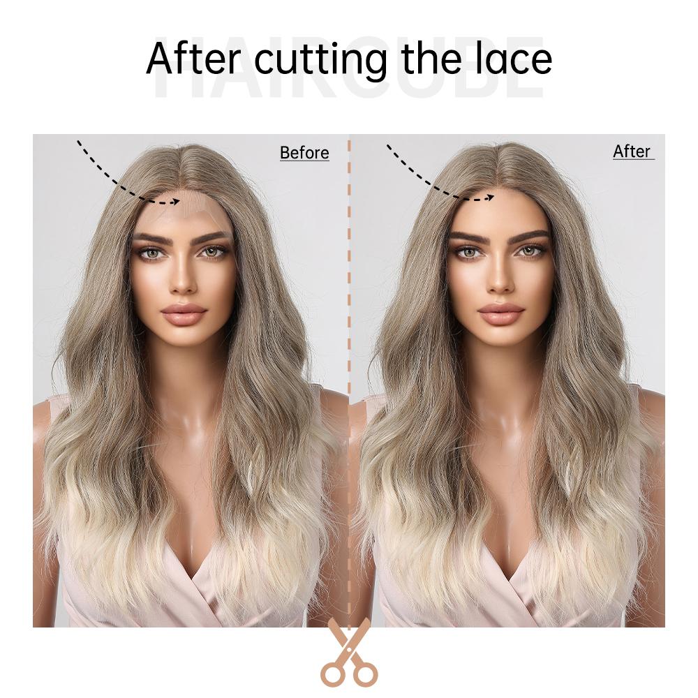 ALAN EATON Synthetic Front Lace Wig Long Wavy Wigs Ombre Grey to Blonde Daily for Women High Density Heat Resistant Hair