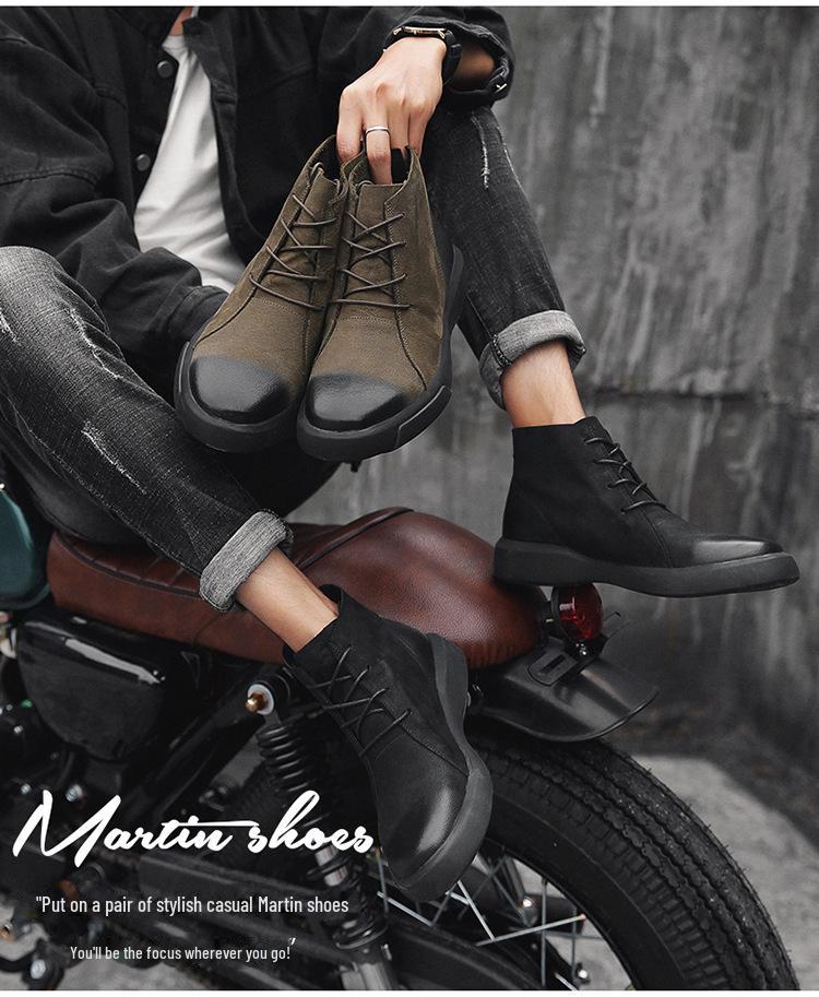 2024 Men's Large Outdoor High-Top Leather Martin Boots - Autumn Korean Retro Chelsea Style