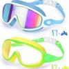 2 Pack Anti-Fog Anti-UV Swimming Goggles HD Diving Goggles with Earplugs Anti Choking Women Men Large Frame Silicone Swim Ggles