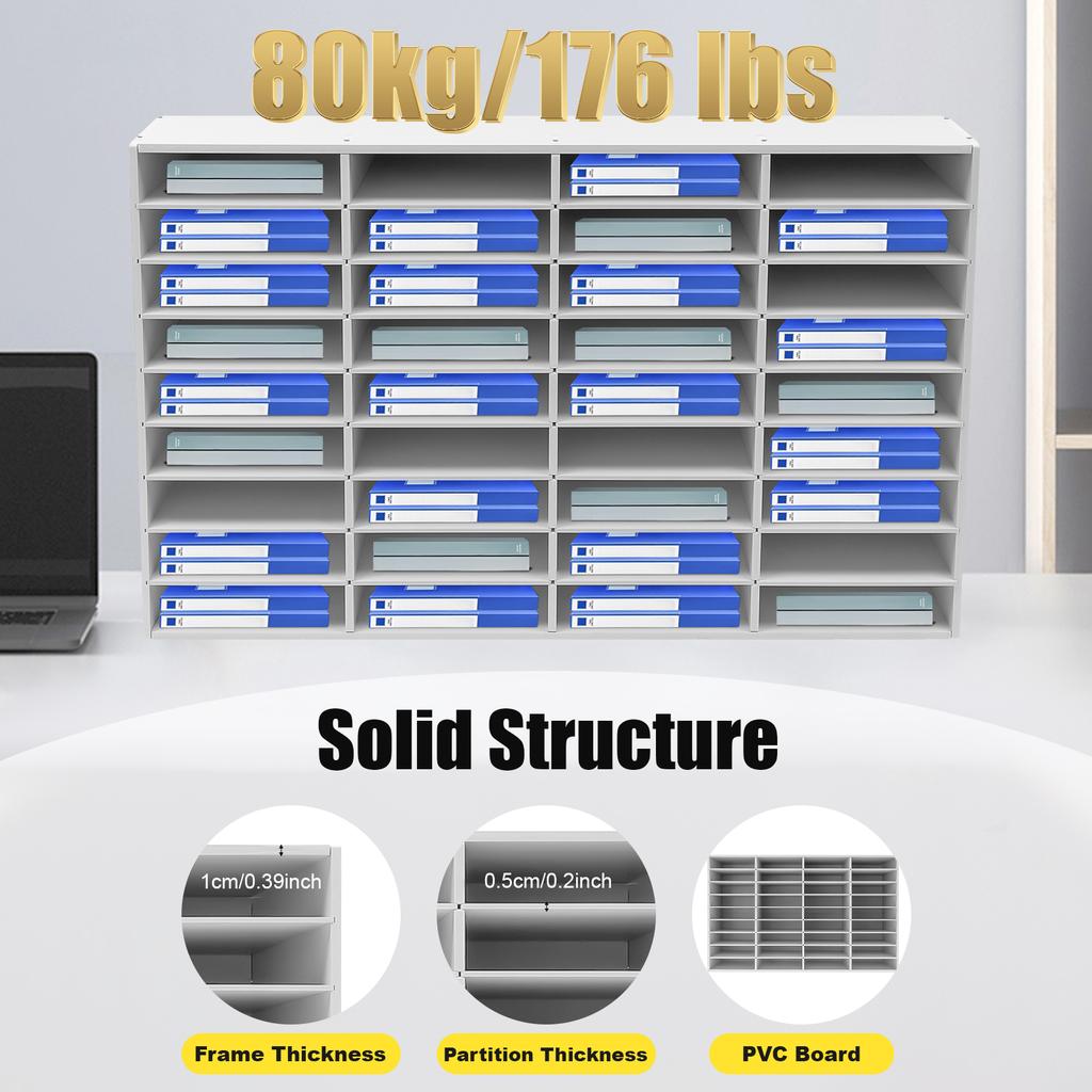 36-Slot White Desktop File Organizer, Modern Rectangular Office Mail Sorter, Large Document Holder, 80kg/176lbs Load-Bearing