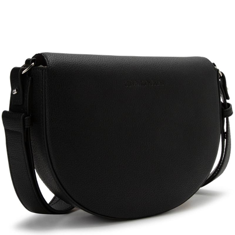 Calvin Klein Fashion Minimalist Metal Letter Stitched Flap Closure Shoulder Bag Women shoulder bag Space-Black DH3439-001