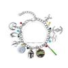 Classic Movie Wars Charm Bracelet with Alien Lightsaber Spaceship Pendant Cosplay Jewelry Gift for Men