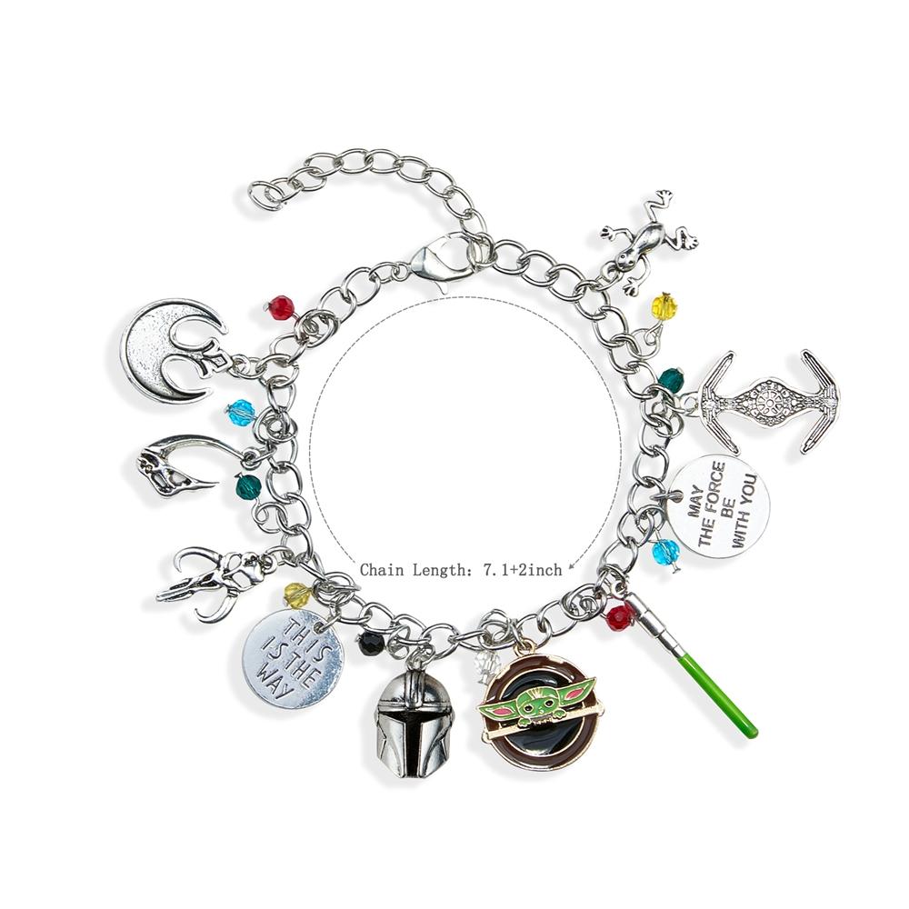 Classic Movie Wars Charm Bracelet with Alien Lightsaber Spaceship Pendant Cosplay Jewelry Gift for Men