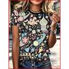 Moda Donna Girocollo Manica Corta Stampa Colore 3D Casual T-shirt Casual a Manica Corta Girocollo