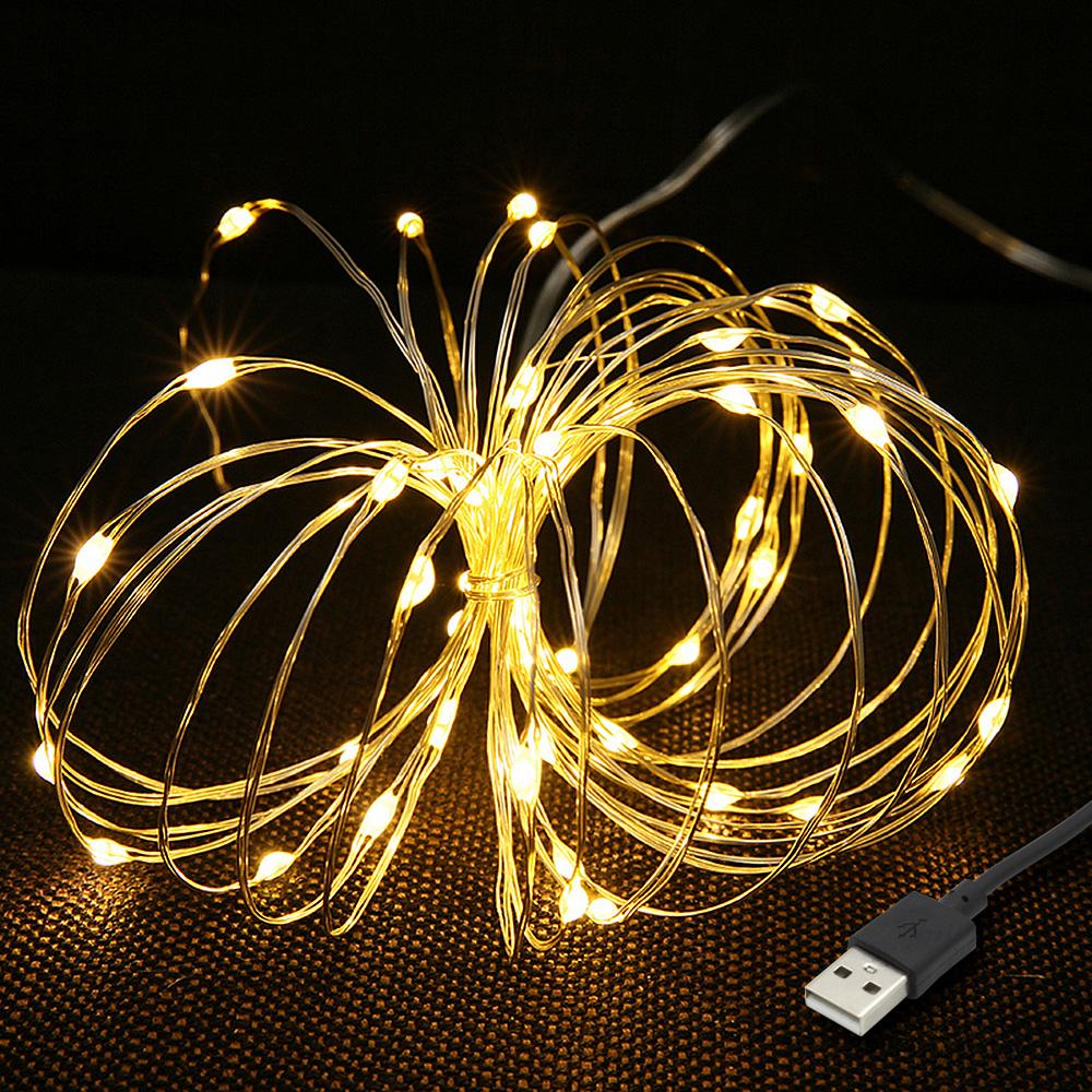 1pcs USB Powered LED String Lights 5M 50leds / 10M 100leds Silver Wire Fairy Garland for New Year Wedding Christmas Holiday Gift